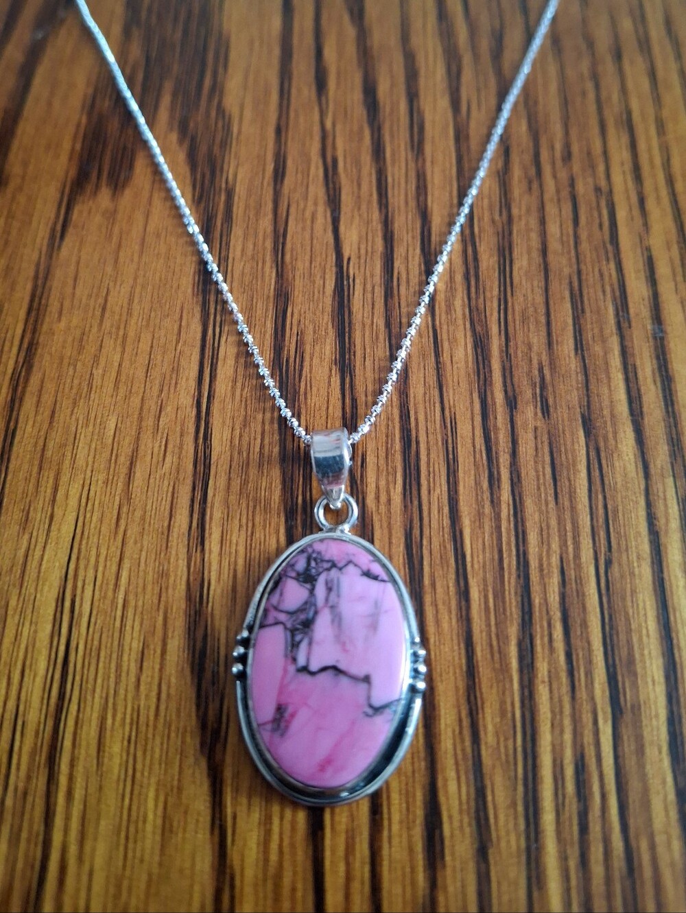 Cherry Blossom Dahila On Sterling Silver Chain Necklace 16"